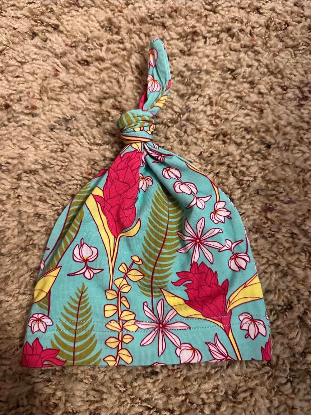 Turquoise Floral Knot Baby Hat